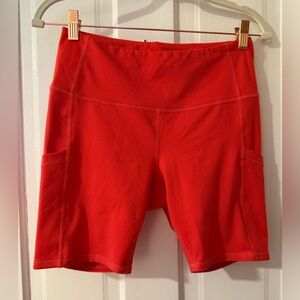 Zella High Waisted Bike Shorts with Side Pockets Bright Red Size Medium